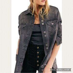 :Price Firm: Free People Moonchild Denim Shirt Jacket in Moon Stone
